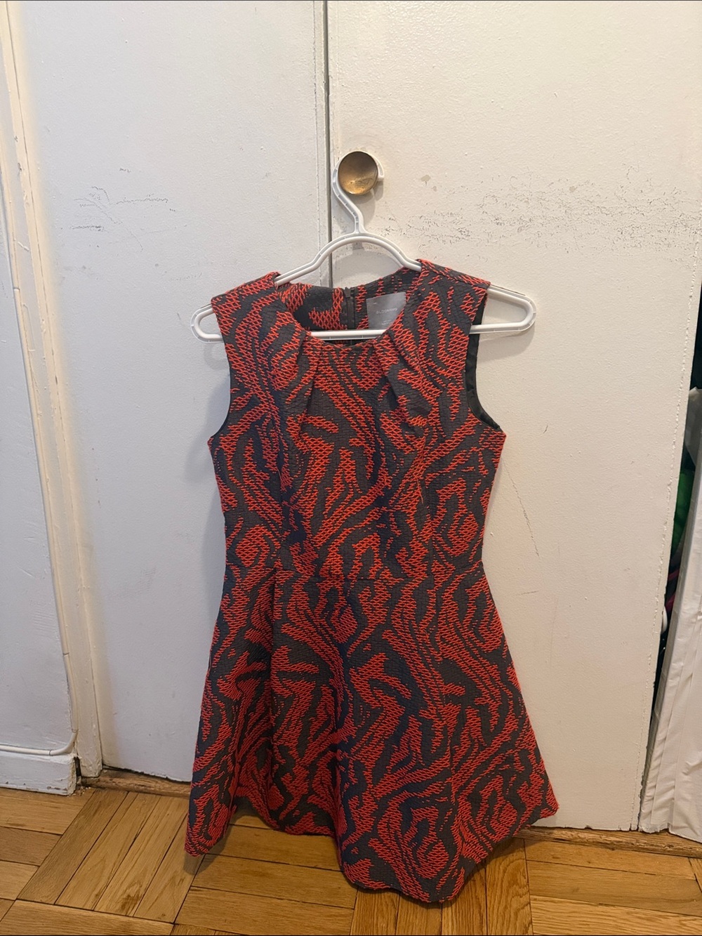 bloom Navy and Red Textured Fit-and-Flare Mini Dress